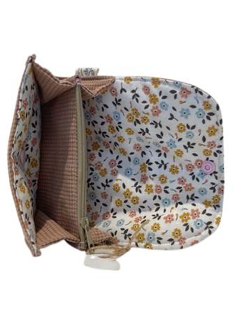 Cartera de tela vichy marrón y rosa - Imagen 3