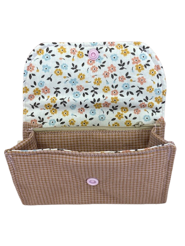 Cartera de tela vichy marrón y rosa - Imagen 2