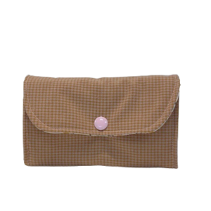 Cartera de tela vichy marrón y rosa