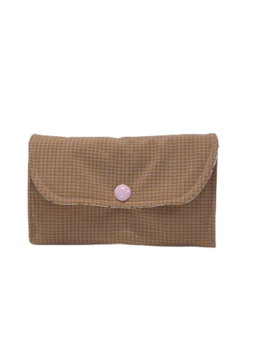 Cartera de tela vichy marrón y rosa