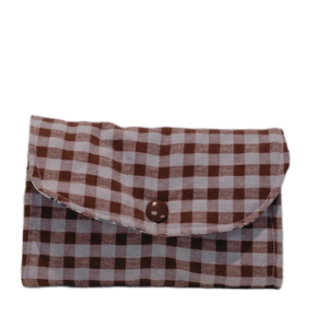 Cartera de tela vichy marrón chocolate y rosa